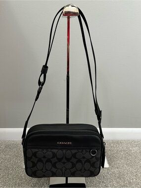 Coach Black Signature Monogram Graham Crossbody Camera Bag